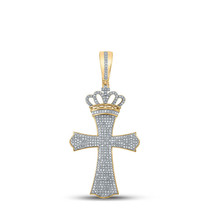 10kt Yellow Gold Mens Round Diamond Crown Cross Charm Pendant 1 Cttw - £1,246.11 GBP
