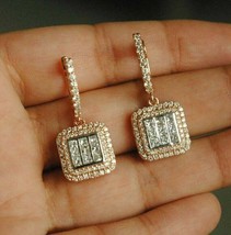1.70Ct Round Cut Moissanite Drop Dangle Cluster Earrings 14k Rose Gold Plated - £135.35 GBP