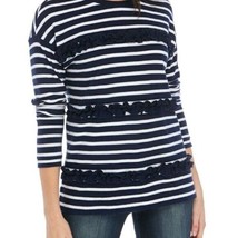 Womens XXL long sleeve shirt top soft navy blue white 18/20 28&quot;L x 25&quot;W ruffle - £17.94 GBP