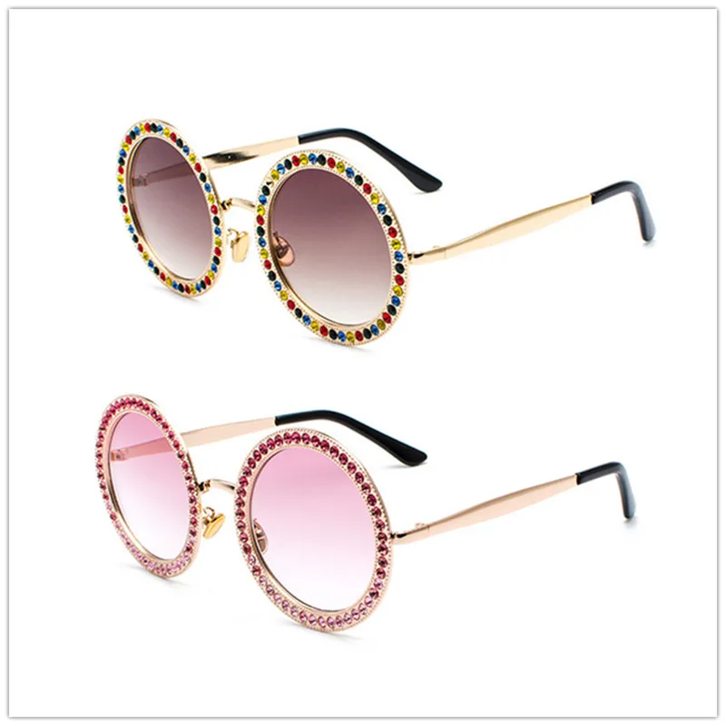 Oversized Round glasses Women Rhinestone Retro   Pink Blue  Glasses Trendy Desig - $74.55