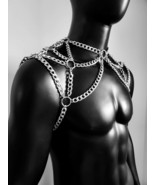 Burning Man Rave Silver Men Body Chain Shoulder, Shoulder Chain Harness ... - $75.00