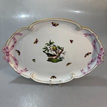 Herend Rothschild Pink Ribbon Porcelain Platter 16 x 11&quot; Gold Trim Vintage 1960s - £435.90 GBP