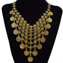 Boho Ethnic Gold Color Turkish Gypsy Bib Coins Choker Necklace Dangle Earrings W - £3.95 GBP+