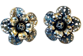 Vintage Beau Sterling Silver Filigree Flower Screw Back Earrings - £13.26 GBP