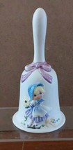 Jasco Bisque Porcelain Bell Girl with Puppy Blonde Purple Ribbon Vintage 5.5&#39;&#39; - £10.96 GBP