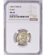 1945 P- Jefferson Nickel- DDR- FS801- NGC MS66- 4 Full Steps (NOT 5 FS Though) - $1,200.00