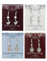 Lot of 4 Catholic Earrings Set- Divine Mercy Jesus, Miraculous Medal, Cr... - £11.98 GBP