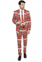 Red Oppo Suits Christmas Tree 3 Piece Suit Winter Wonderland Size 38 Snowflakes - £37.82 GBP