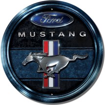 Ford Mustang Round Blue Logo Dealer Service Retro Wall Decor Metal Tin Sign New - £12.62 GBP