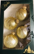 Krebs Christmas Ornament Set 4 Gold Glitter Pine Boughs White Glass Balls - $19.75