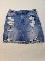 Hollister Distressed Skirt Womens Size 25 Blue Denim Cotton Belt Loops Pull On - £12.38 GBP