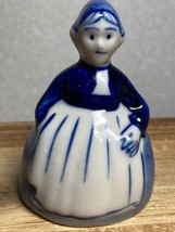 Dutch Woman Ceramic Bell Handpainted 2.25&quot; Tall &quot;Delft&quot; Style - $9.05