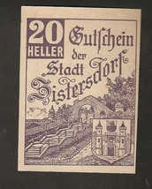 Austria Gutschein d. Stadt ZISTERSDORF 20 heller 1920 Austrian Notgeld M... - £3.08 GBP