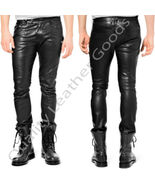MENS LEATHER LEDER CUIR JEANS THIGH FIT  LUXURY PANTS TROUSERS 1FN BLUF ... - $97.27