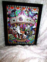 CAROUSEL HORSE - WALL HANGING PICTURE black frame, colorful depiction (p... - $2.97