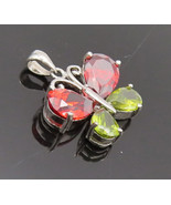 925 Sterling Silver - Vintage Cutout Garnet, Citrine Butterfly Pendant -... - $809.79 MXN