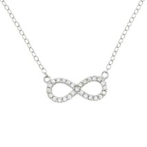 Sterling Silver Small CZ Reversible Infinity Necklace - £36.64 GBP