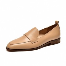 Casual Loafers Women Cow Leather Square Toe Slip-On Autumn Spring Lady Flats Han - £133.79 GBP