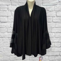 R&amp;M Richards Womens Open Front Cardigan Bell Mesh Sleeves Plus Size 1X New Black - £27.65 GBP