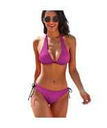 Mondxflaur Pure Color Swimsuit Bikini Women Two Piece with Adjustable St... - $32.91 CAD