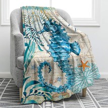 Sea Horse Blanket Smooth Soft Ocean Style Print Throw Blanket For Sofa Chair Bed - £31.96 GBP