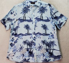 Black Brown 1826 Shirt Mens Large Blue Hawaiian Linen Short Sleeve Button Down - £22.16 GBP