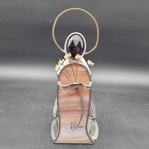 Vintage Angel Stained Glass Beige Slag Holding Flowers Tealight Holder - £11.73 GBP