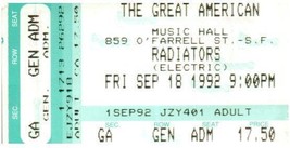 The Radiateurs Concert Ticket Stub Septembre 18 1992 San Francisco California - £30.86 GBP