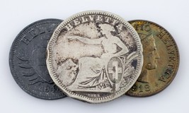 1861-1944 Switzerland Coin Lot (3pcs) 2 Rappen to 1 Franc (F-Unc) - $52.02