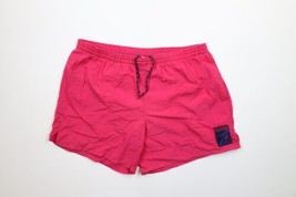 Vintage 90s Speedo Mens Large Spell Out Lined Swim Trunks Shorts Pink Nylon - $39.55