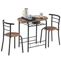 3 Pcs Metal Dining Table Set W/2 Chairs Kitchen Furniture Breakfast Wood - £94.77 GBP