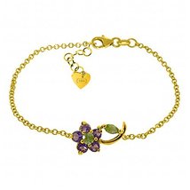 Galaxy Gold GG Single Flower Bracelet with Amethysts and Peridots in 14k Yellow  - £587.40 GBP