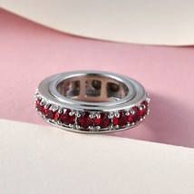 Eternity Spinner Ring Ruby Crystals Platinum Bond ovr Stainless Steel Size 7 NEW - £11.46 GBP