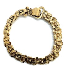 Vintage Signed Sterling Gold Tone Pansy Flower Panel Link Bracelet size 7 - £62.50 GBP