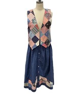 Handmade Dress Skirt Vest Denim Patchwork Blue Pink Modest - $48.36