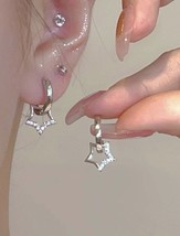 Silver Star Earrings - Hoop Earrings 925 Sterling Silver - £8.91 GBP