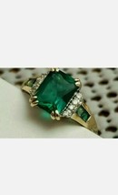 3CT Verde Smeraldo Diamanti Finti Anello di Fidanzamento 14K Placcato Oro Giallo - £53.11 GBP