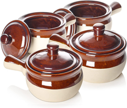 Soup Bowls With Handles And Lids Ceramic Set of 4 18 Oz NEW - £36.74 GBP