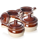 Soup Bowls With Handles And Lids Ceramic Set of 4 18 Oz NEW - £36.71 GBP