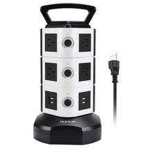 Jackyled Surge Protector Power Strip Tower Charging Station, 10 Outlet, 4 USB - £34.43 GBP