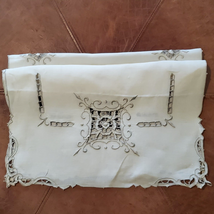 Vintage Fleur de Lis Cutouts Embroidery Table Cloth 42x16 Inch - $12.06