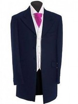 Formal Wedding Herringbone Prince Edward Black Tie Event Jacket in Navy Blue - £7.48 GBP