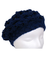 Navy blue hand knit beret with spangles - $19.00