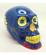 Blue Day Of The Dead Skull Ceramic Figurine Skeleton 7&quot;L Fantasy Home Decor - £26.37 GBP