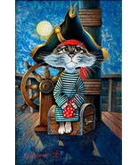 Sailor Cat Paint by Alexander Ishchenko 40x60cm Acrylic Signed Original - $712.80