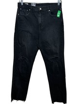 New Gap Jeans Womens 32/14 Large Tall Black High Rise Raw Hem Distressed - BC - £20.55 GBP