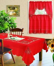 POINSETTIAS RED CHRISTMAS HOLIDAY EMBROIDERED DECORATIVE TABLECLOTH FOR ... - $34.29