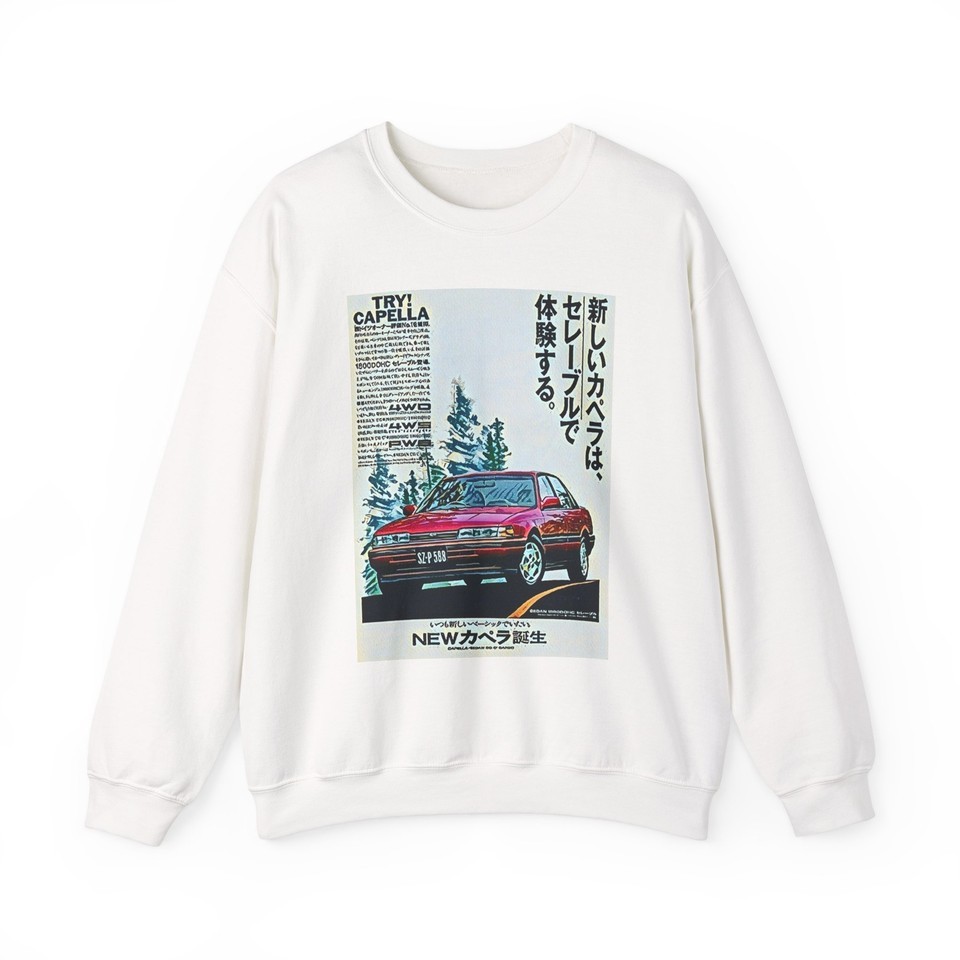 Mazda 626 Capella Graphic Print Sweatshirt Lonh Sleeve Crewneck Retro Ca... - $29.22+