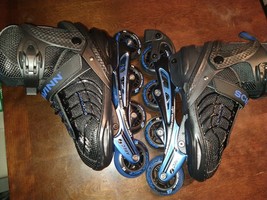 SCHWINN QUALITY BLUE IN-LINE SKATES ABEC- 7 ADJUSTABLE SZ 8/9ROLLER BLAD... - $19.30