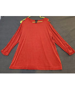 CHICO&#39;S Womens Slinky Travelers Knit Blouse Sleeve Cutout Dark Coral Siz... - $32.49 CAD